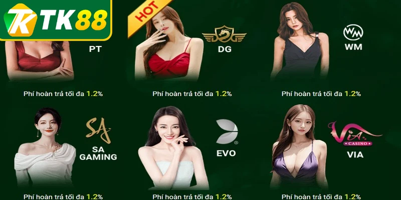 Hệ thống đối tác cung cấp game uy tín tại Casino TK88