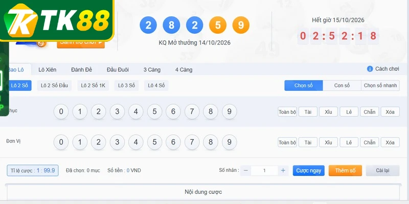 Tham gia trải nghiệm chốt xổ số TK88 trực tuyến nhanh chóng